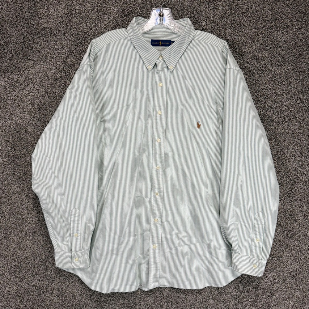 Ralph Lauren Shirt Mens 3XB Green Cotton Striped‎ Flesh Pony Preppy Button Down